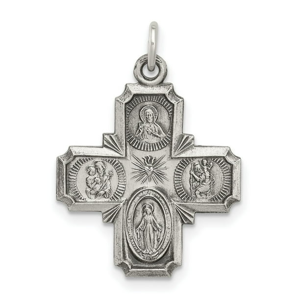 .925 Sterling Silver Antiqued 4-Way Medal Cross Charm Pendant 